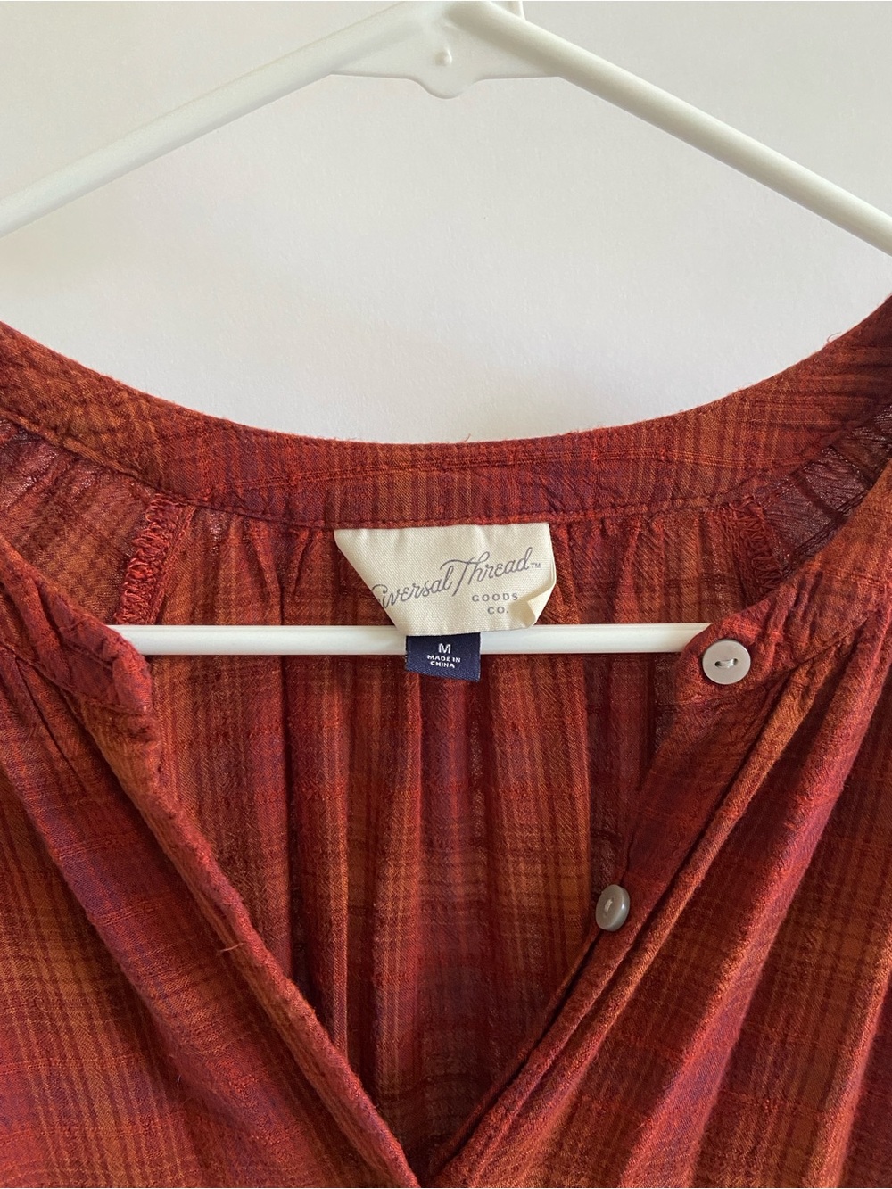 Universal Thread Rust Plaid Button-Down Top - Picture 2 of 3